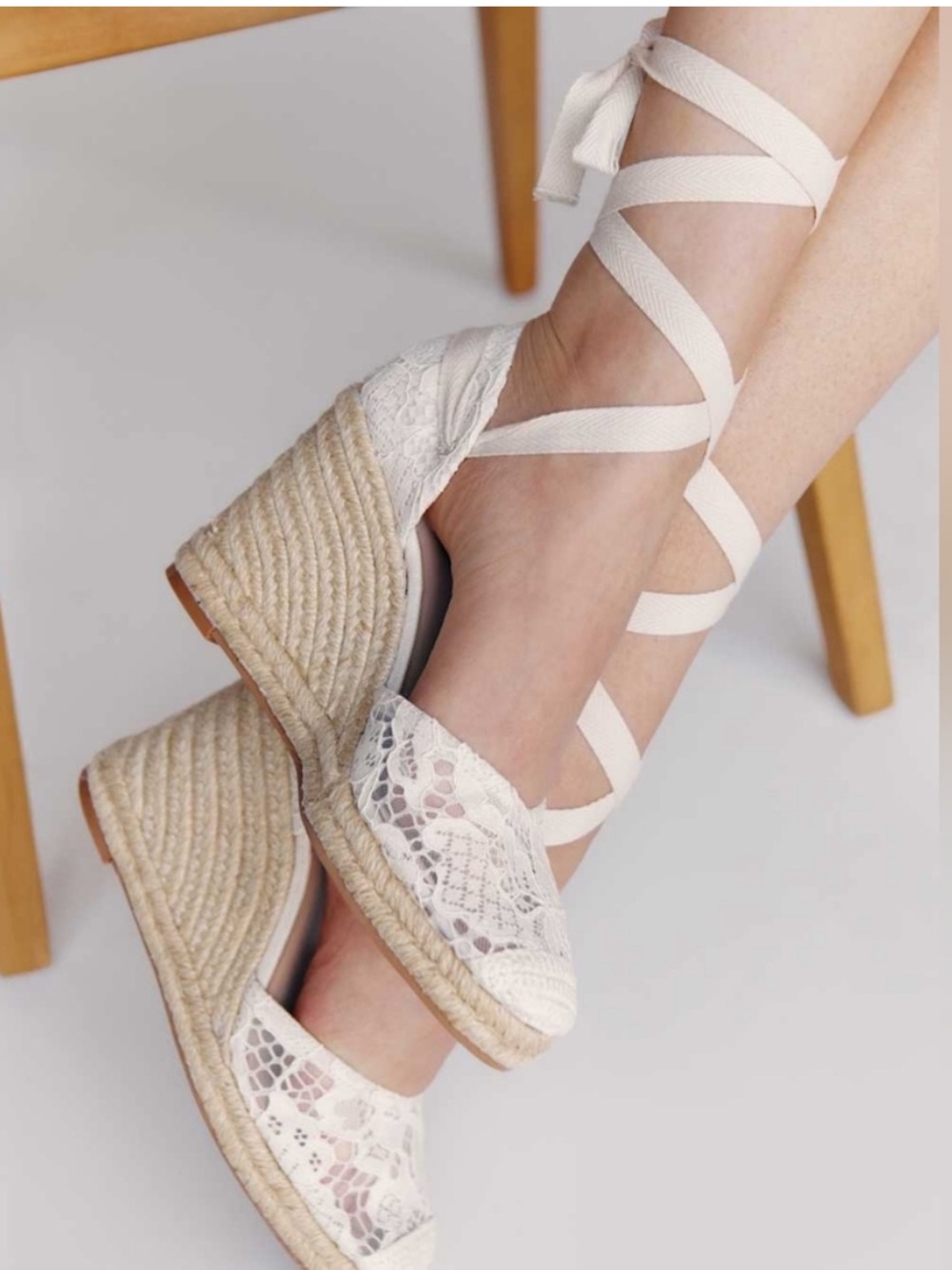 Reformation Camilla Lace Up Wedge Espadrille Cream‎ Lace Size 10.5 Boho Wedding